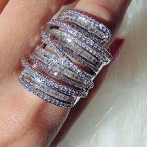 NEW Elegant Spiral Design Silver White Sapphire Natural Stone Ring
